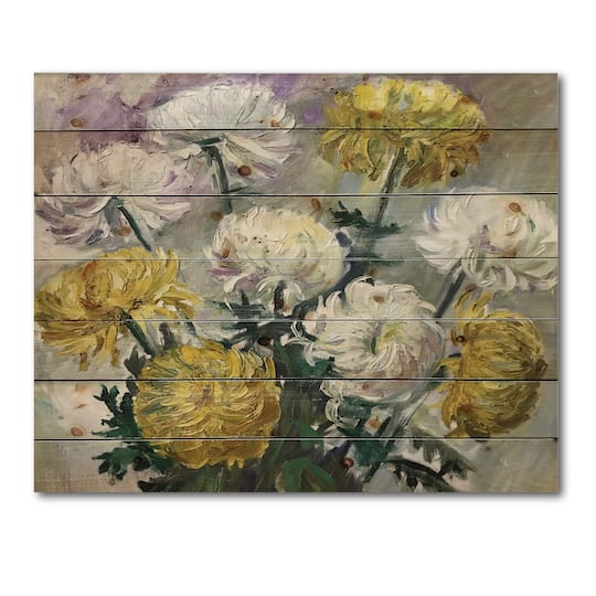 Designart - White and Golden Daisies - Traditional Print on Natural Pine Wood